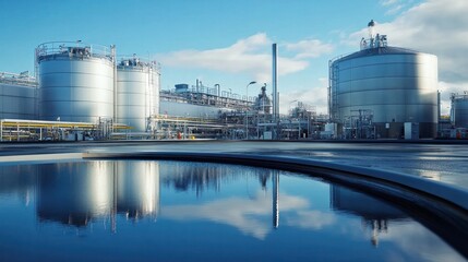 Obraz premium Fuel processing plant with advanced technology and sleek, modern design, highlighting efficiency
