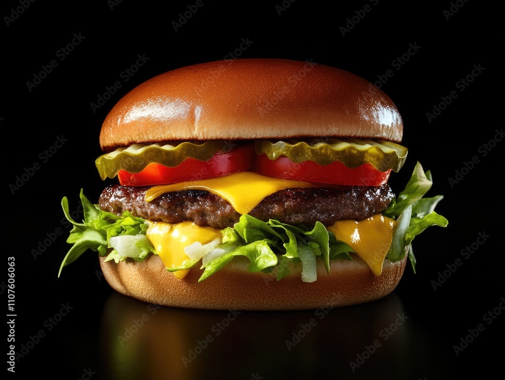 Sticker Cheeseburger with Lettuce Tomato and Pickles