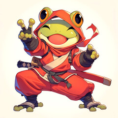 Obraz premium Cute frog ninja cartoon character.