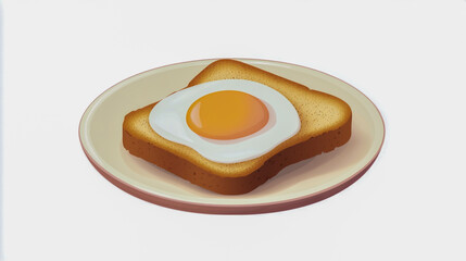 Delicious fried egg served with toast on a plate, isolated against a clean white background