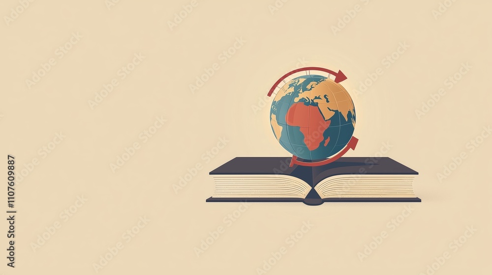Poster globe on open book symbolizing knowledge and learning