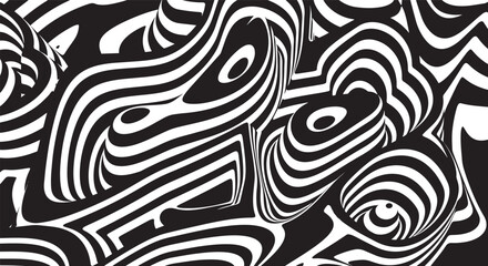 Fototapeta premium Trippy Waves Ripple Pattern. Black and white retro wave pattern reminding optical illusions
