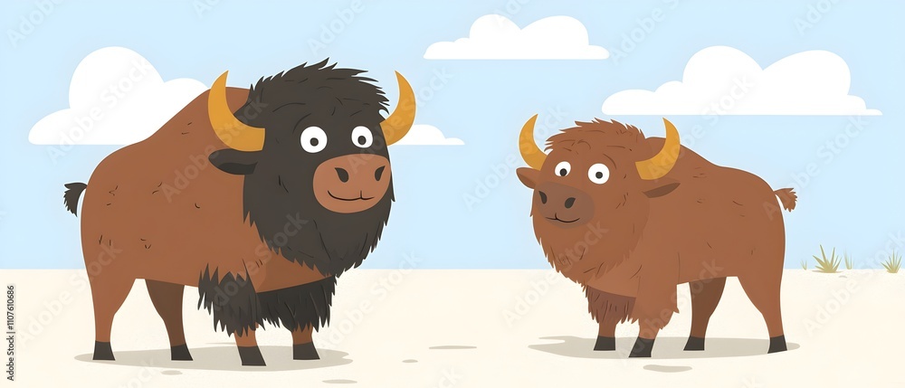 Poster a buffalo is standing in a field with a house in the background