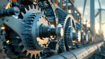 Power in Motion CloseUp of Wind Turbine Gears and Machinery Capturing the Innovation and Sustainability of Renewable Energy Generation