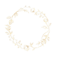 Golden flowers, Floral wreath, Greeting card with flowers, Floral frame, can be used as invitation card for wedding, birthday and other holiday and summer background