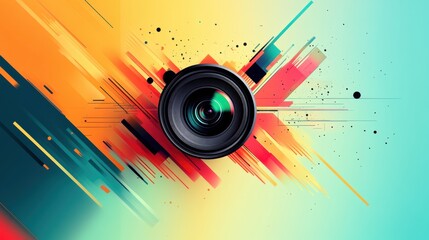 Obraz premium Vibrant Abstract Background with Camera Lens and Colorful Shapes
