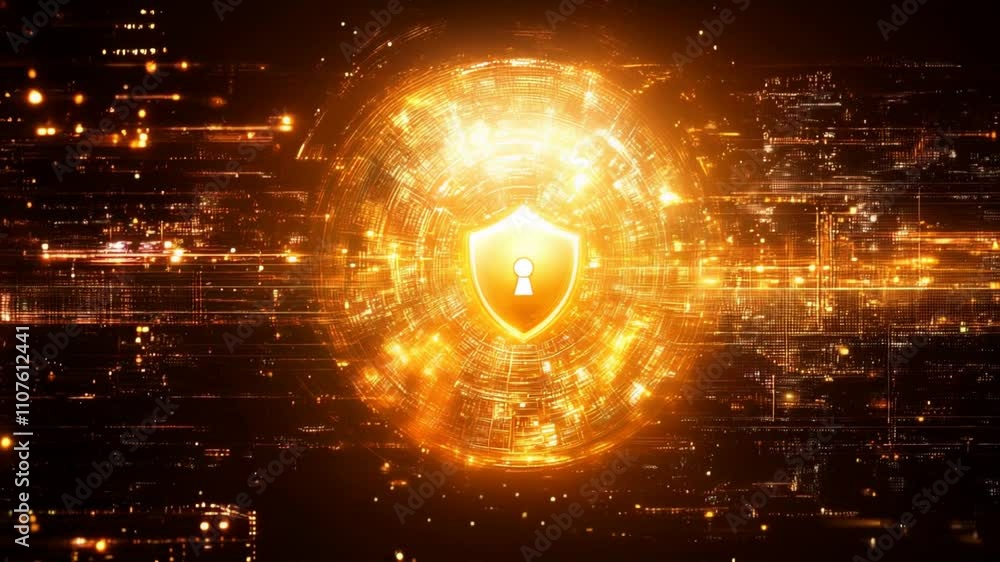 Aufkleber glowing golden shield with a keyhole surrounded by digital light patterns. concept of cybersecurity,