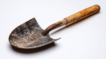 Shovel as isolated tool and equipment object with wooden handle for gardening and agriculture work in the garden, using spade for farming and cultivation.