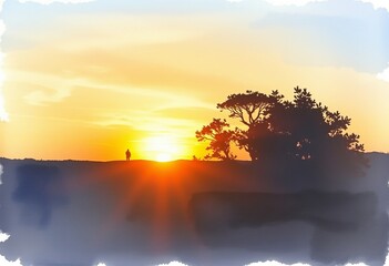 Naklejka premium Watercolor Sunset Sunsets given a watercolor treatment blending