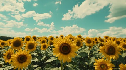 Sunflower field blooms nature landscape summer wide view beauty