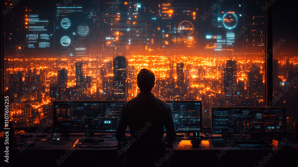 Aufkleber modern technology allows for deep analysis of city data during the night while overlooking an illumi