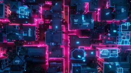 Glowing Spectacle Aerial View of Synchronized Lights and Music at Smart City Festival