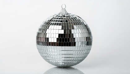 Fototapeta premium Silver disco mirror ball on isolated white background