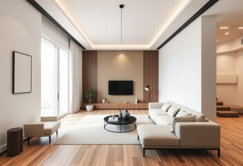 Minimalist living room with a neutral color palette clean lines