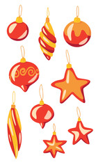 flat vector set of red Christmas tree decorations