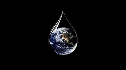 Fototapeta premium Earth Inside a Water Drop with Black Background Conceptual Image
