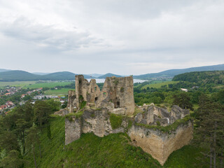 Aerial view of Divin castle in Slovakia