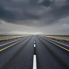 Fototapeta premium Long stretch of asphalt road with clearly defined lane divisions and road markings, asphalt, highway, markings