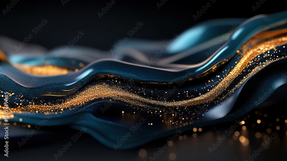 Aufkleber a mesmerizing abstract wave design featuring flowing blue and gold elements, creating a sense of dep