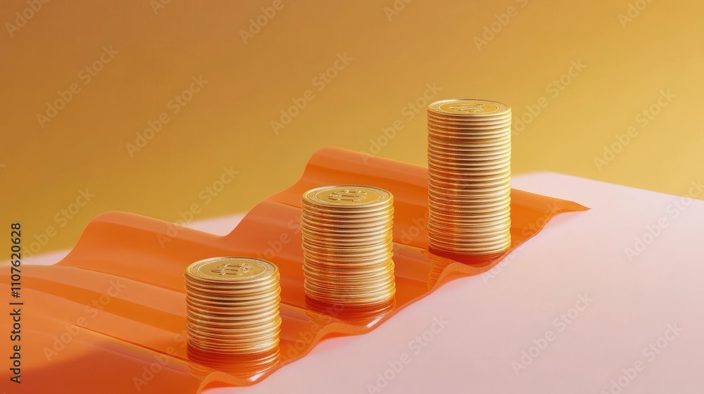 Poster a dynamic scene showing stacks of coins with a financial graph, illustrating the concept of increasi