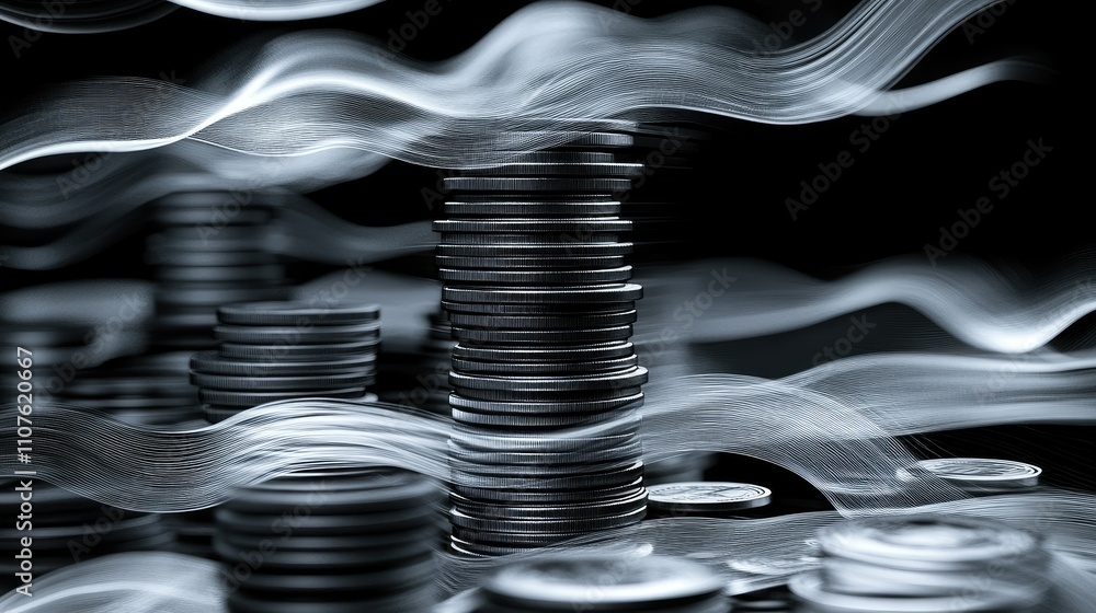 Aufkleber a dynamic scene showing stacks of coins with a financial graph, illustrating the concept of increasi