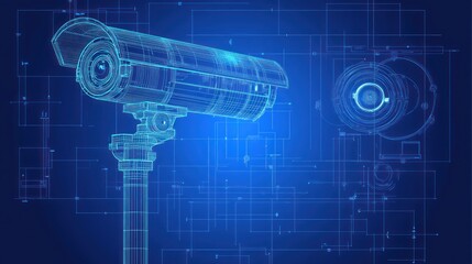 A digital representation of a surveillance camera, symbolizing security and monitoring.