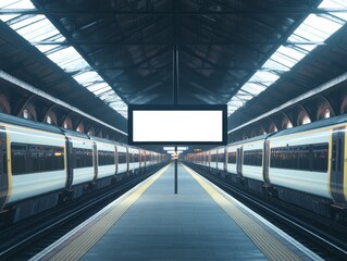 Fototapeta premium Busy Train Station with Commuters on Platform