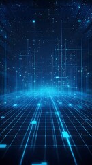 Three-dimensional geometric space background composed of blue technological lines