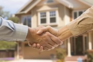 Couple Shaking Hands Outside a House