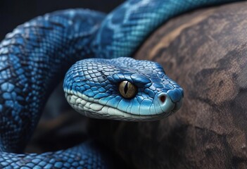 Obraz premium Blue viper snake in closeup with textured scales, closeup, blue, wildlife