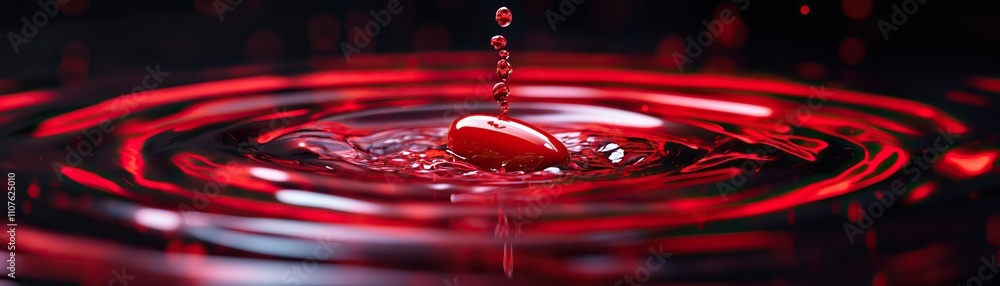 Poster a close-up of a red liquid creating ripples, capturing the moment a drop falls, evoking themes of fl