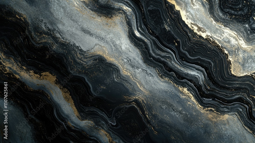Aufkleber Abstract fluid metallic surface in dark grey with ripples, creating a dramatic and captivating texture that suggests movement and depth in a modern design.