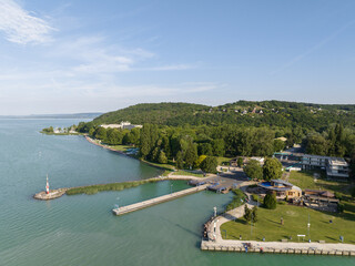 Aerial view of the harbor in Tihany, Balaton. Hungary