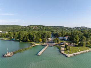 Aerial view of the harbor in Tihany, Balaton. Hungary