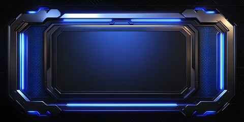 Obraz premium Futuristic blue neon frame with dark metallic background.