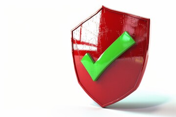 Red Shield with Green Checkmark Displaying Security and Validation Theme for Digital Safety and Assurance Concepts