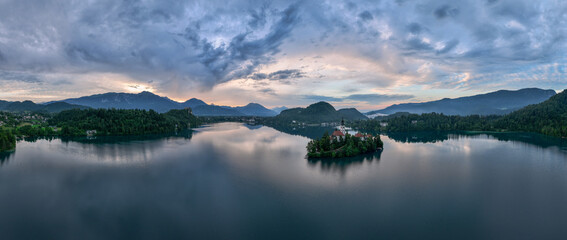 Fototapeta premium Aerial view of the recreation area at Lake Bled in Slovenia