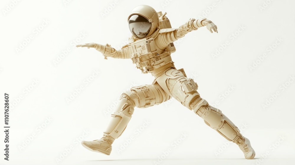Poster A detailed model of an astronaut in a dynamic pose, showcasing design and creativity.