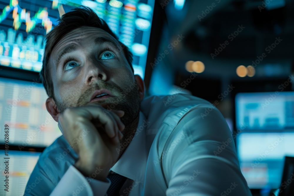 Aufkleber stock trader analyzing market data in high angle shot