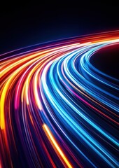A captivating swirl of colorful light trails, representing speed and movement, set against a dark background. This dynamic image evokes energy and creativity, perfect for modern design projects.