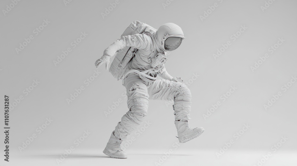 Aufkleber a 3d model of an astronaut in a dynamic pose, showcasing space exploration themes.