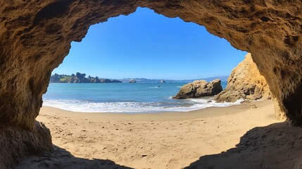 Secluded Beach View from Cave Opening