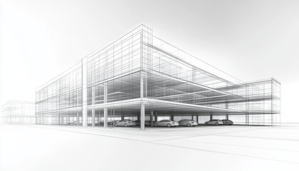 Naklejka premium wireframe design of multi story parking garage showcasing structure and space