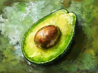 Organic Avocado with Smooth Green Skin and Slice.