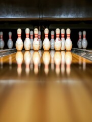 Bowling strike showdown bowling alley action indoor sports close-up competition and fun