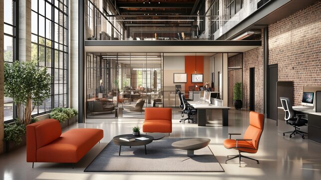 Professional workspace featuring collaborative areas, individual workstations, and modern design elements to support diverse work activities