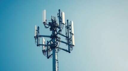 Obraz premium Cellular tower against a clear blue sky.