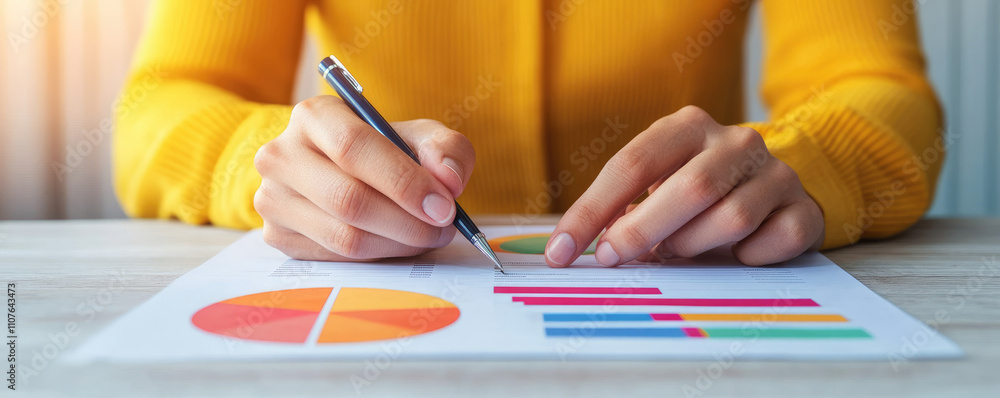 Aufkleber analyzing business reports a person reviewing charts and graphs in an office environment for compreh