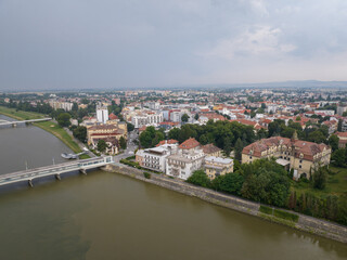 Naklejka premium Aerial view of the river Vah and the city of Piestany in Slovakia