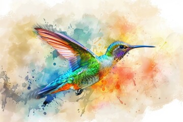 Wildlife Watercolor: Hummingbird Portrait in Nature with Vibrant Watercolors
